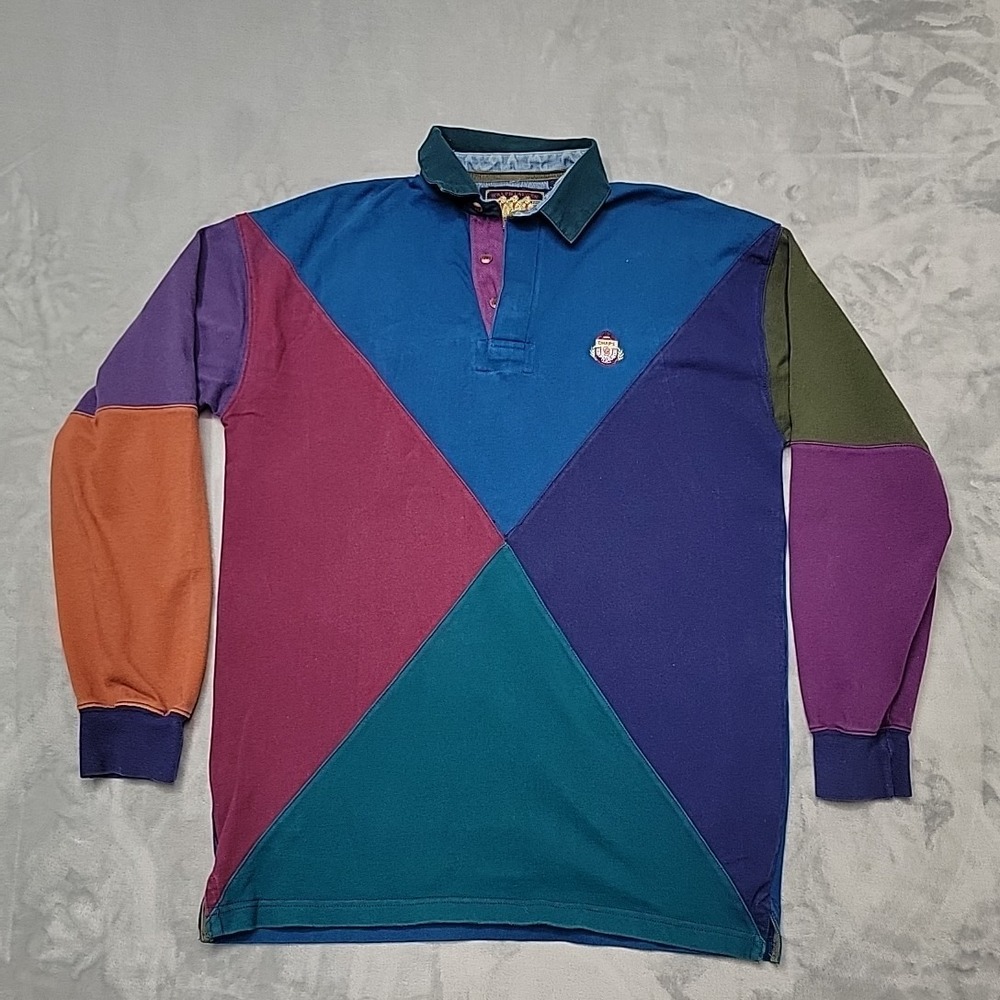 VTG Chaps Ralph Lauren Colorblock Rugby Shirt Mens L Multicolor 90s Hip Hop